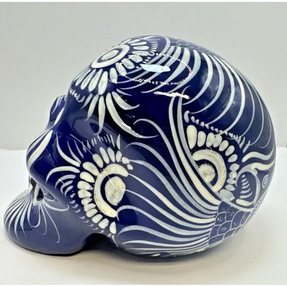 Talavera Mexican Day of the Dead Sugar Skull 6" Pottery Muertos Folk Art redware - Picture 2 of 7